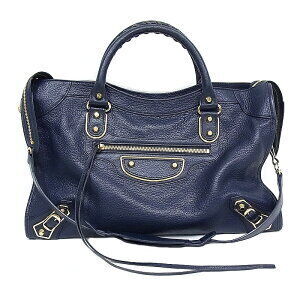 Balenciaga The City Metallic Tote Handbag Shoulder Bag 2Way Navy Blue